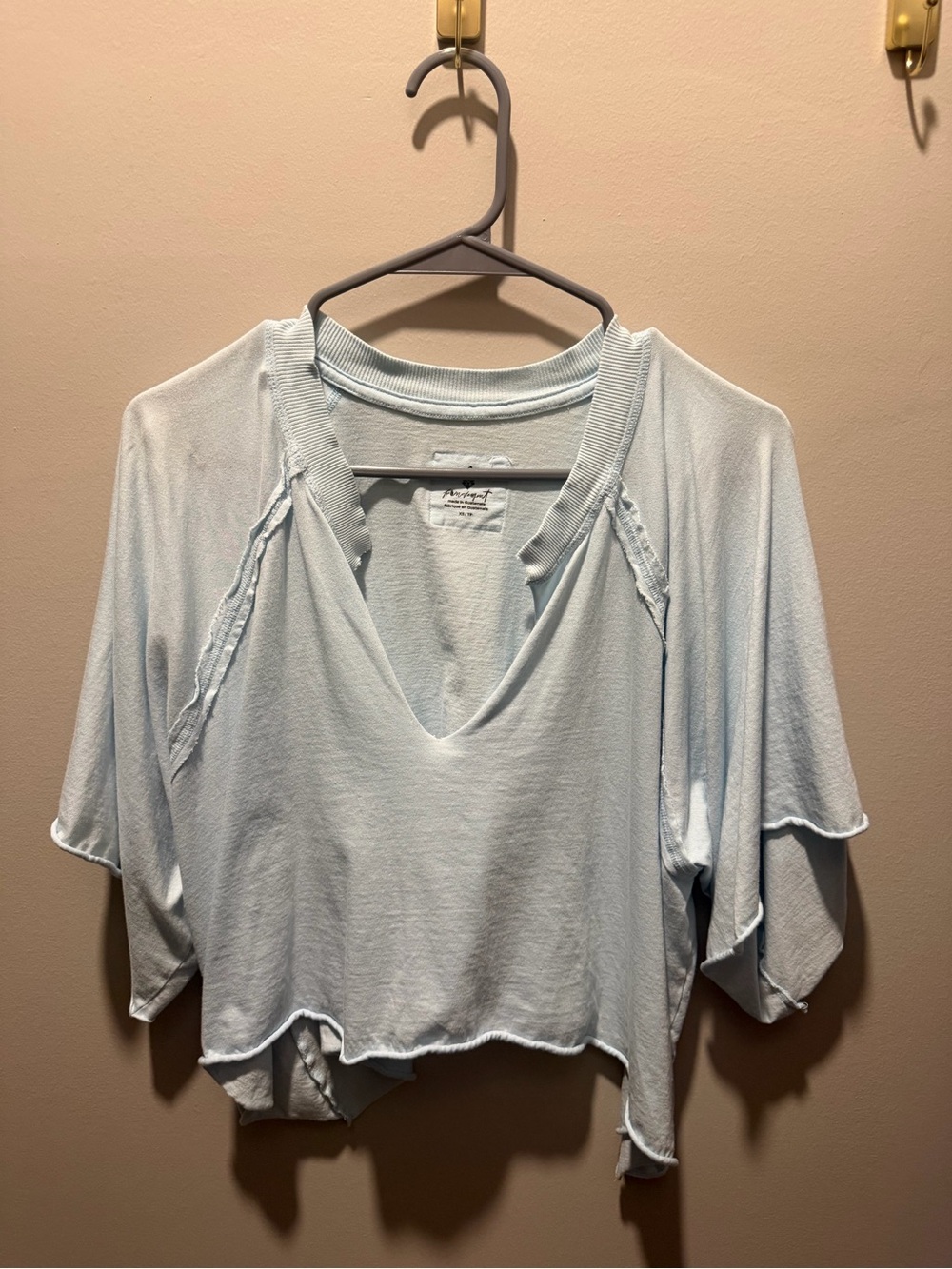 We The Free Pale Blue Cropped V-Neck Tee